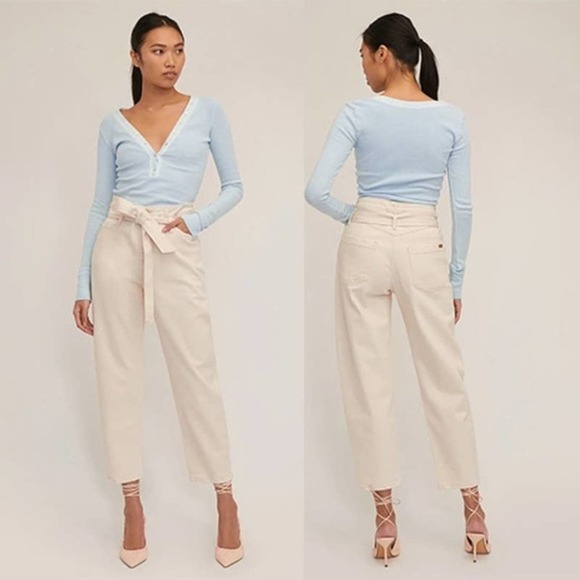 NWT Marissa Webb Stevie 80's Barrel Leg Denim Pant Cream Tan Sand Dune
